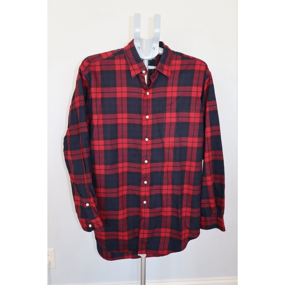Polo Ralph Lauren Mens Large Marlowe Cotton Button Shirt Red Black Blue Plaid